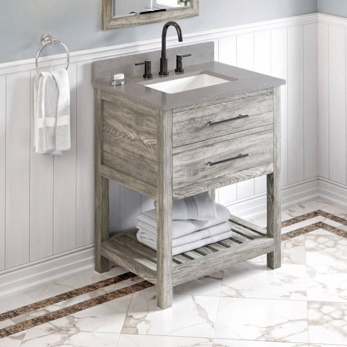 Jeffrey Alexander 30" Weathered Grey Wavecrest Vanity, Steel Grey Cultured Marble Vanity Top, undermount rectangle bowl