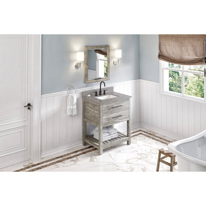 Jeffrey Alexander 30" Weathered Grey Wavecrest Vanity, Steel Grey Cultured Marble Vanity Top, undermount rectangle bowl