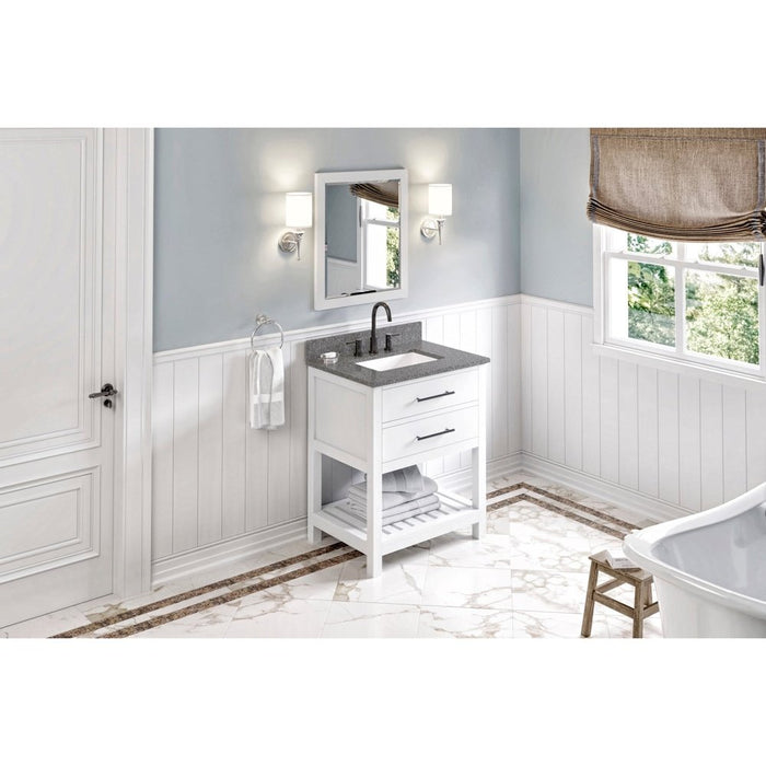 Jeffrey Alexander 30" White Wavecrest Vanity, Boulder Cultured Marble Vanity Top, undermount rectangle bowl