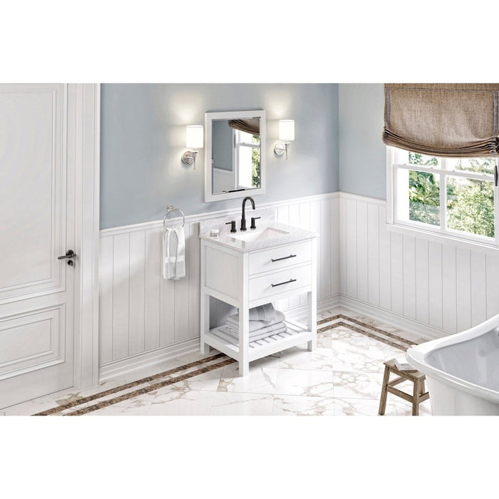 Jeffrey Alexander 30" White Wavecrest Vanity, White Carrara Marble Vanity Top, undermount rectangle bowl