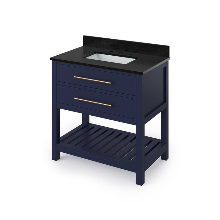 Jeffrey Alexander 36" Hale Blue Wavecrest Vanity, Black Granite Vanity Top, undermount rectangle bowl