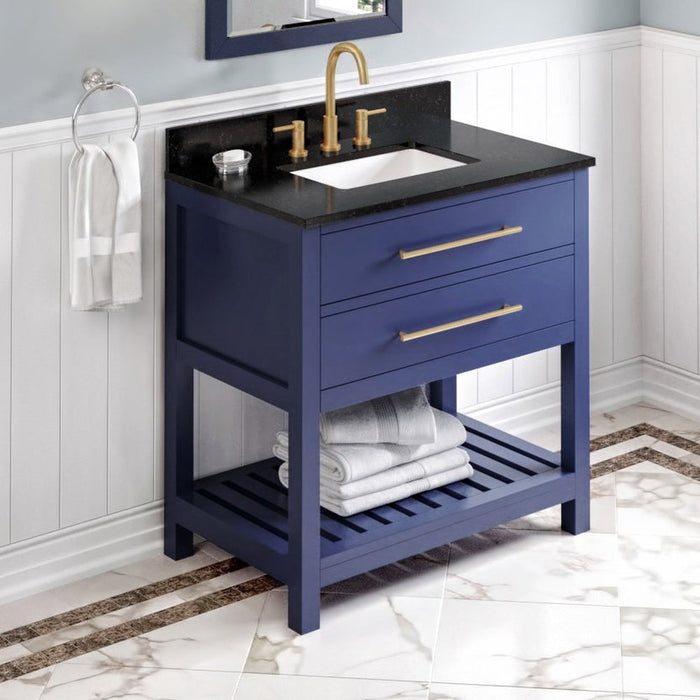 Jeffrey Alexander 36" Hale Blue Wavecrest Vanity, Black Granite Vanity Top, undermount rectangle bowl