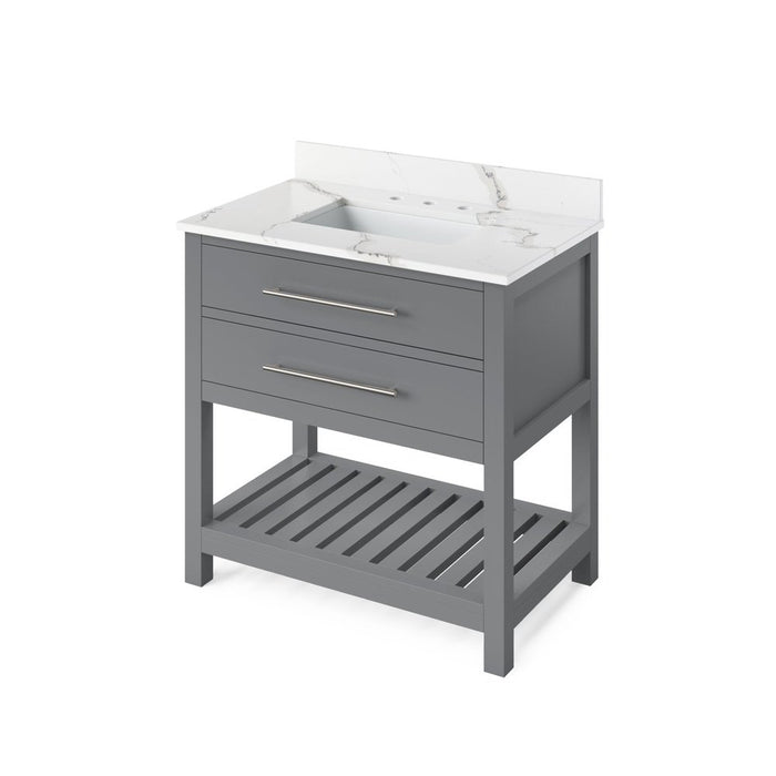 Jeffrey Alexander 36" Grey Wavecrest Vanity, Calacatta Vienna Quartz Vanity Top, undermount rectangle bowl