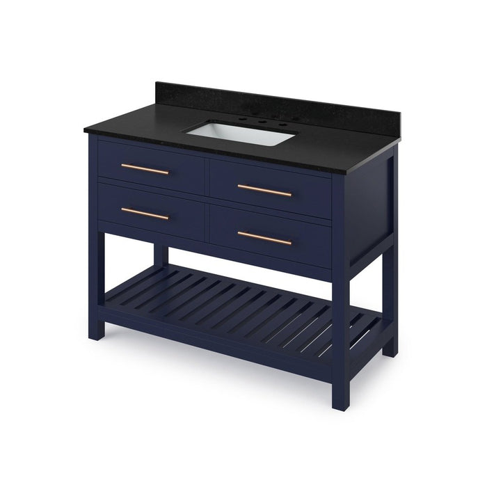 Jeffrey Alexander 48" Hale Blue Wavecrest Vanity, Black Granite Vanity Top, undermount rectangle bowl