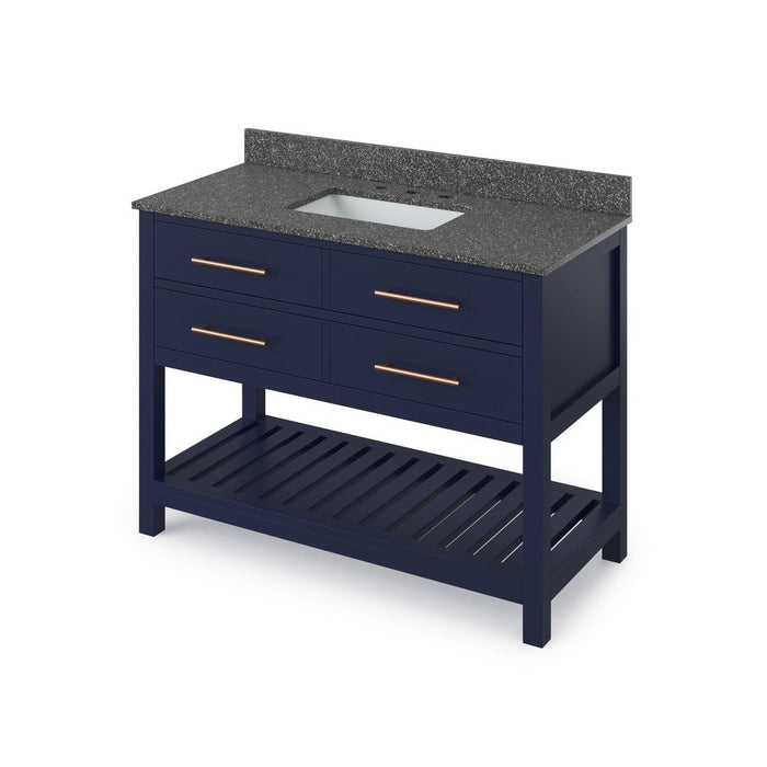 Jeffrey Alexander 48" Hale Blue Wavecrest Vanity, Boulder Cultured Marble Vanity Top, undermount rectangle bowl