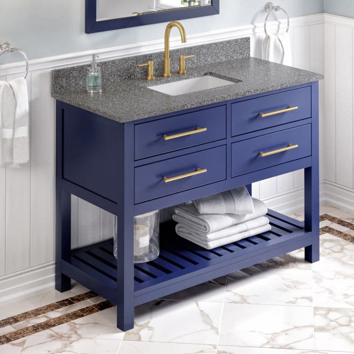 Jeffrey Alexander 48" Hale Blue Wavecrest Vanity, Boulder Cultured Marble Vanity Top, undermount rectangle bowl