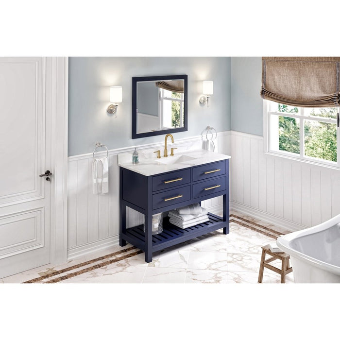 Jeffrey Alexander 48" Hale Blue Wavecrest Vanity, Calacatta Vienna Quartz Vanity Top, undermount rectangle bowl