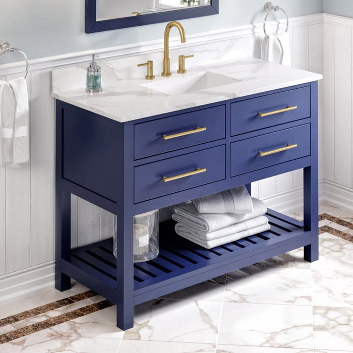 Jeffrey Alexander 48" Hale Blue Wavecrest Vanity, Calacatta Vienna Quartz Vanity Top, undermount rectangle bowl