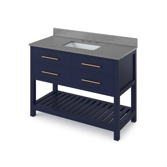 Jeffrey Alexander 48" Hale Blue Wavecrest Vanity, Steel Grey Cultured Marble Vanity Top, undermount rectangle bowl