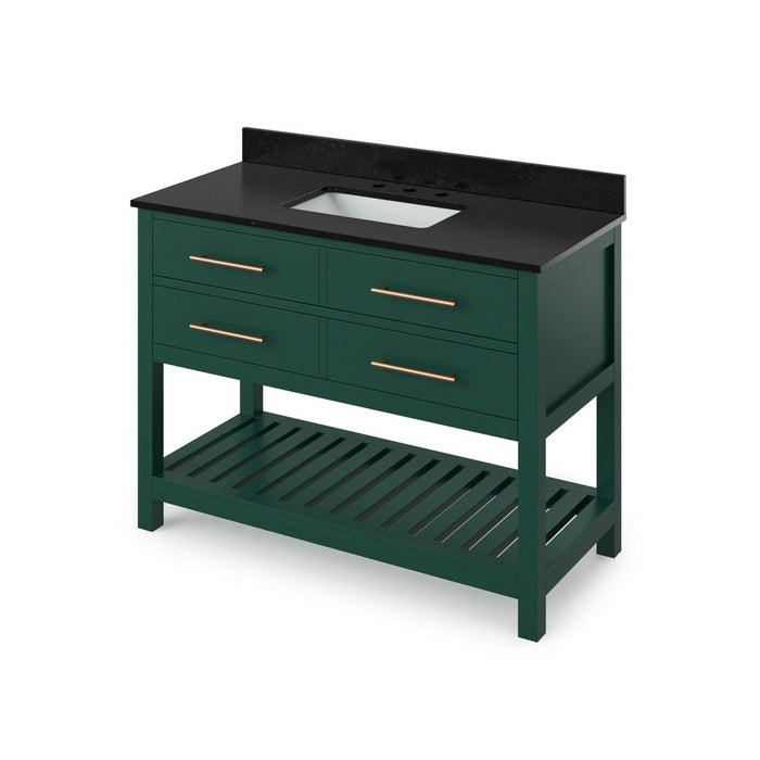 Jeffrey Alexander 48" Forest Green Wavecrest Vanity, Black Granite Vanity Top, undermount rectangle bowl