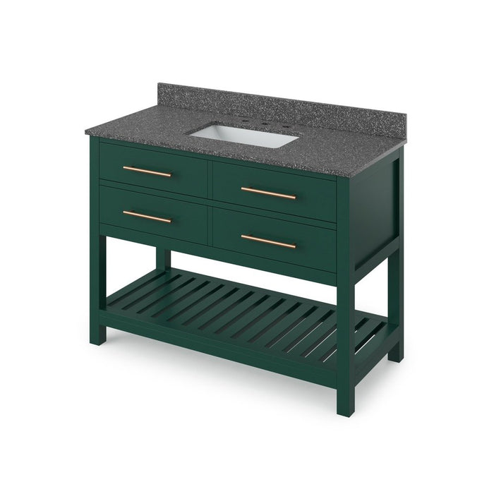 Jeffrey Alexander 48" Forest Green Wavecrest Vanity, Boulder Cultured Marble Vanity Top, undermount rectangle bowl