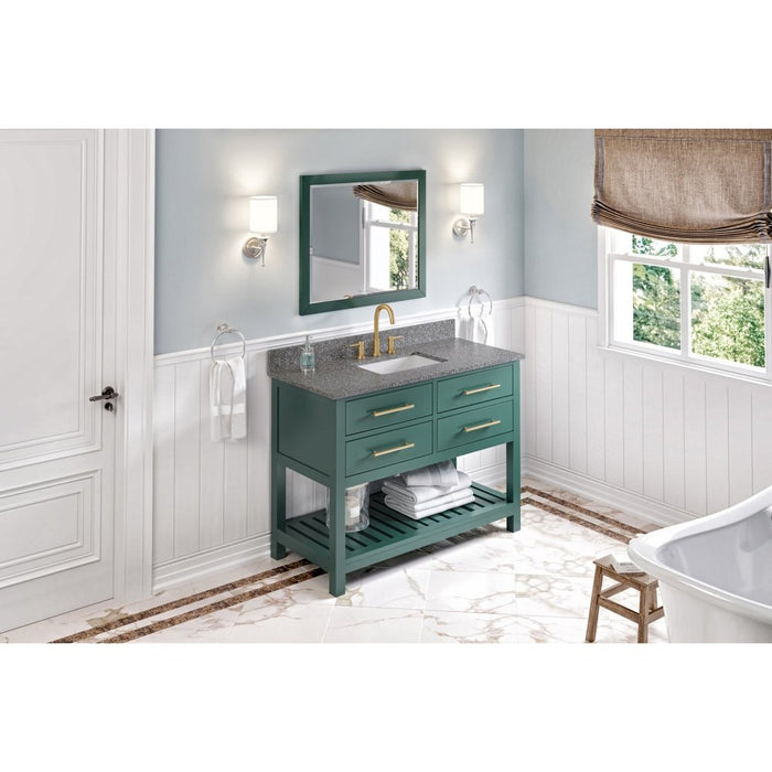 Jeffrey Alexander 48" Forest Green Wavecrest Vanity, Boulder Cultured Marble Vanity Top, undermount rectangle bowl