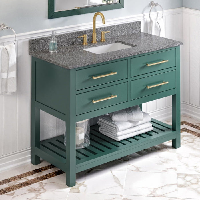 Jeffrey Alexander 48" Forest Green Wavecrest Vanity, Boulder Cultured Marble Vanity Top, undermount rectangle bowl