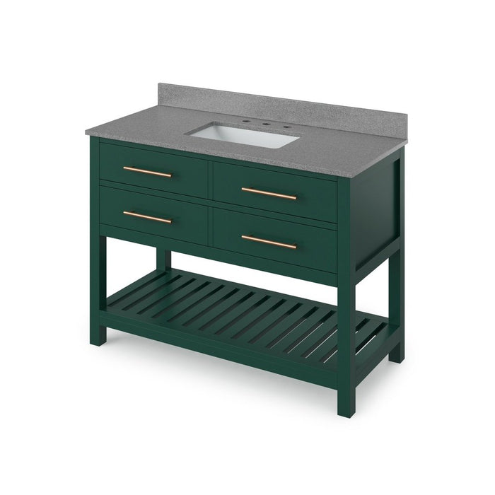 Jeffrey Alexander 48" Forest Green Wavecrest Vanity, Steel Grey Cultured Marble Vanity Top, undermount rectangle bowl