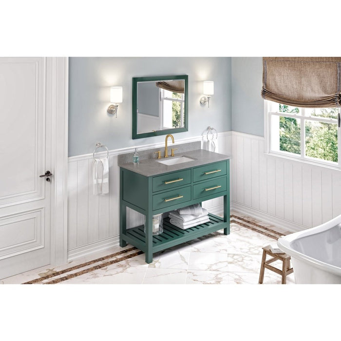 Jeffrey Alexander 48" Forest Green Wavecrest Vanity, Steel Grey Cultured Marble Vanity Top, undermount rectangle bowl