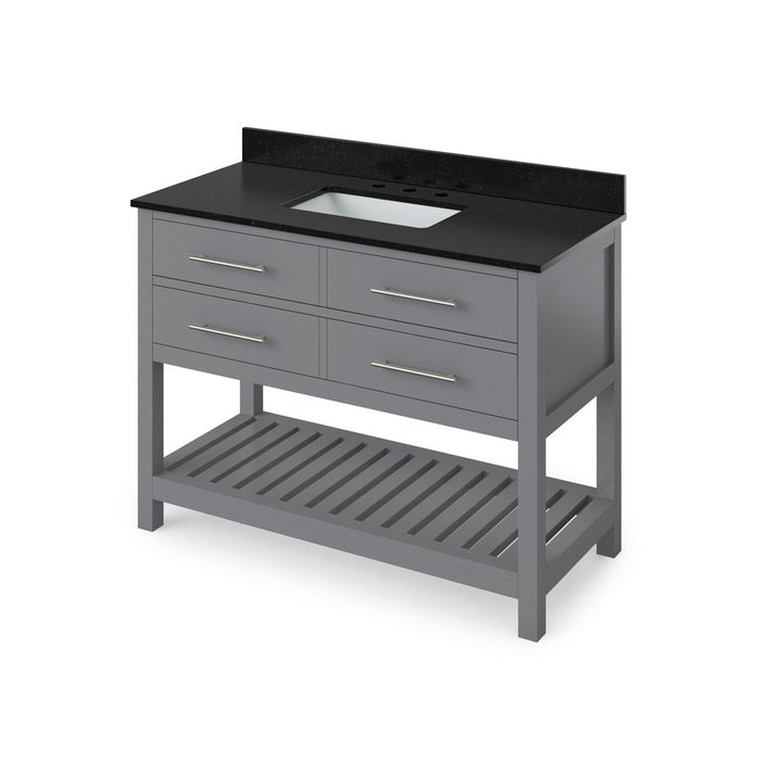 Jeffrey Alexander 48" Grey Wavecrest Vanity, Black Granite Vanity Top, undermount rectangle bowl