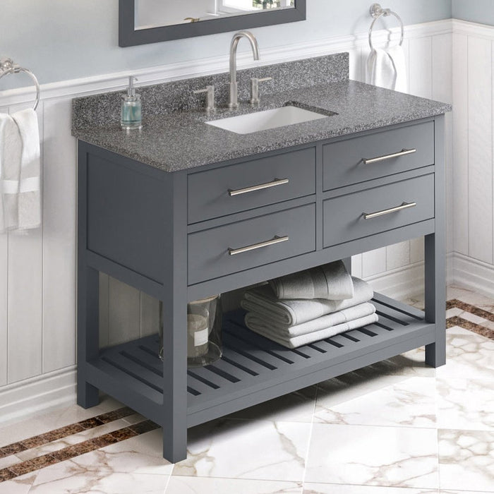 Jeffrey Alexander 48" Grey Wavecrest Vanity, Boulder Cultured Marble Vanity Top, undermount rectangle bowl