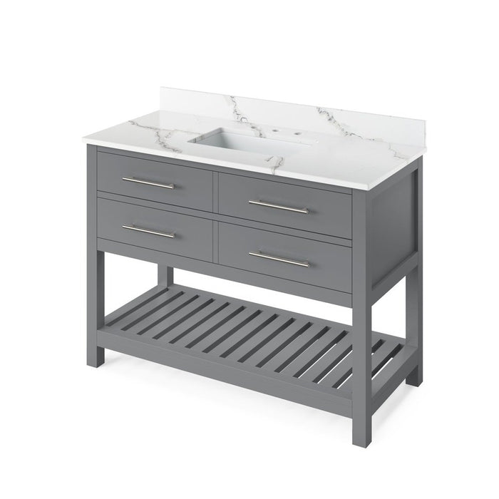 Jeffrey Alexander 48" Grey Wavecrest Vanity, Calacatta Vienna Quartz Vanity Top, undermount rectangle bowl