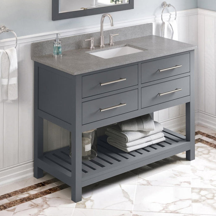 Jeffrey Alexander 48" Grey Wavecrest Vanity, Steel Grey Cultured Marble Vanity Top, undermount rectangle bowl