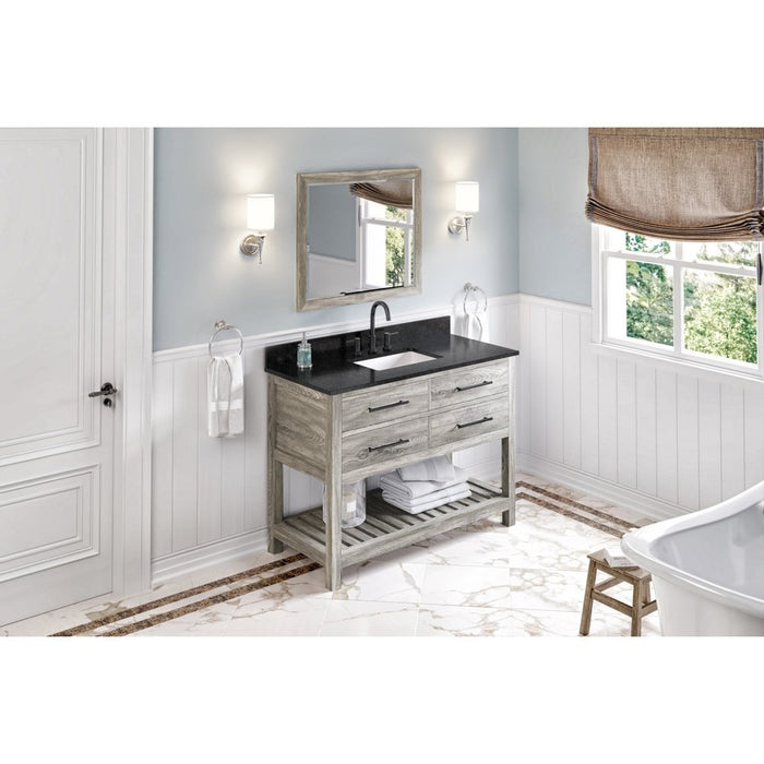 Jeffrey Alexander 48" Weathered Grey Wavecrest Vanity, Black Granite Vanity Top, undermount rectangle bowl