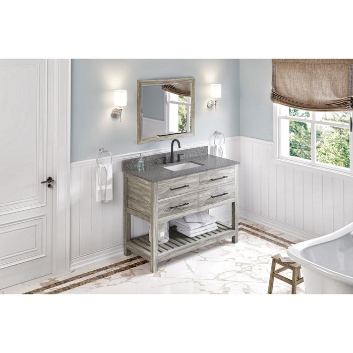 Jeffrey Alexander 48" Weathered Grey Wavecrest Vanity, Boulder Cultured Marble Vanity Top, undermount rectangle bowl