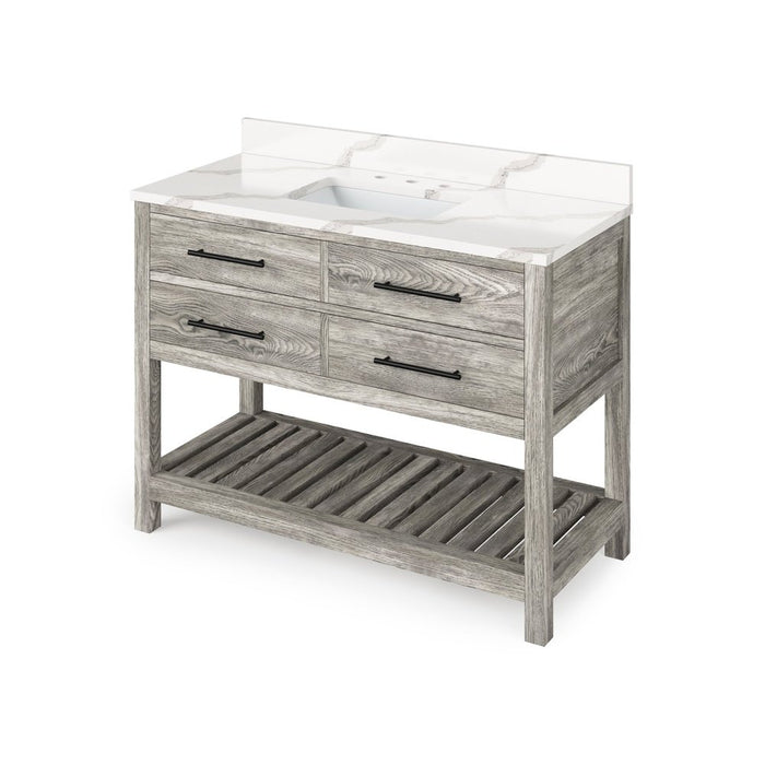 Jeffrey Alexander 48" Weathered Grey Wavecrest Vanity, Calacatta Vienna Quartz Vanity Top, undermount rectangle bowl