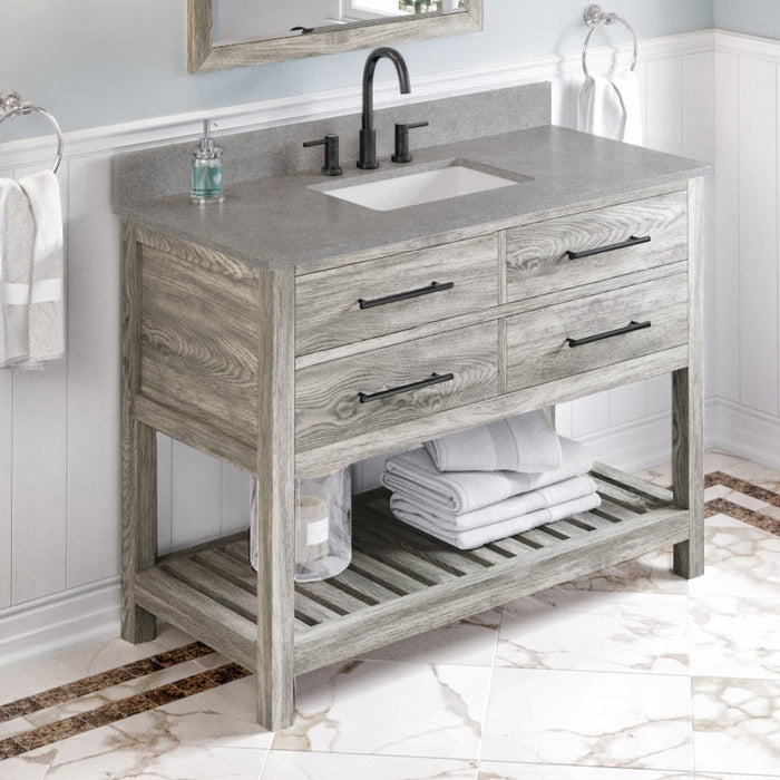 Jeffrey Alexander 48" Weathered Grey Wavecrest Vanity, Steel Grey Cultured Marble Vanity Top, undermount rectangle bowl