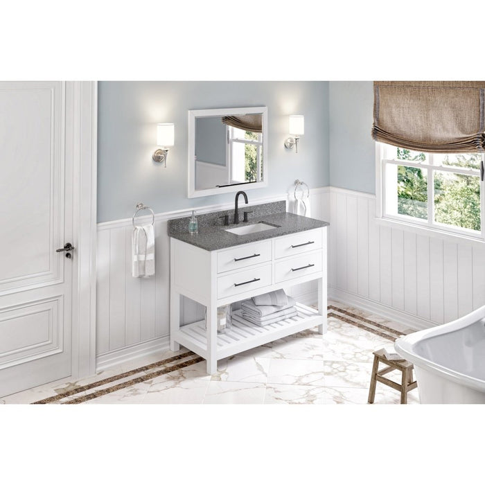 Jeffrey Alexander 48" White Wavecrest Vanity, Boulder Cultured Marble Vanity Top, undermount rectangle bowl