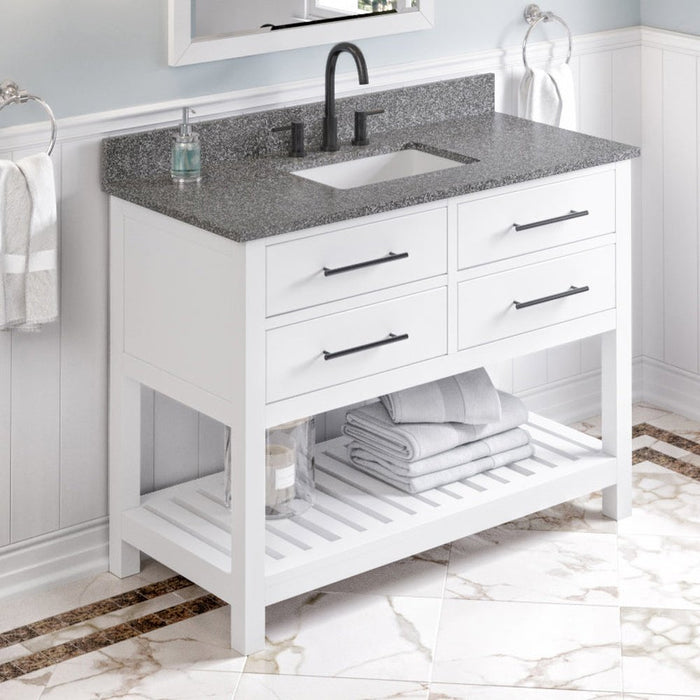 Jeffrey Alexander 48" White Wavecrest Vanity, Boulder Cultured Marble Vanity Top, undermount rectangle bowl