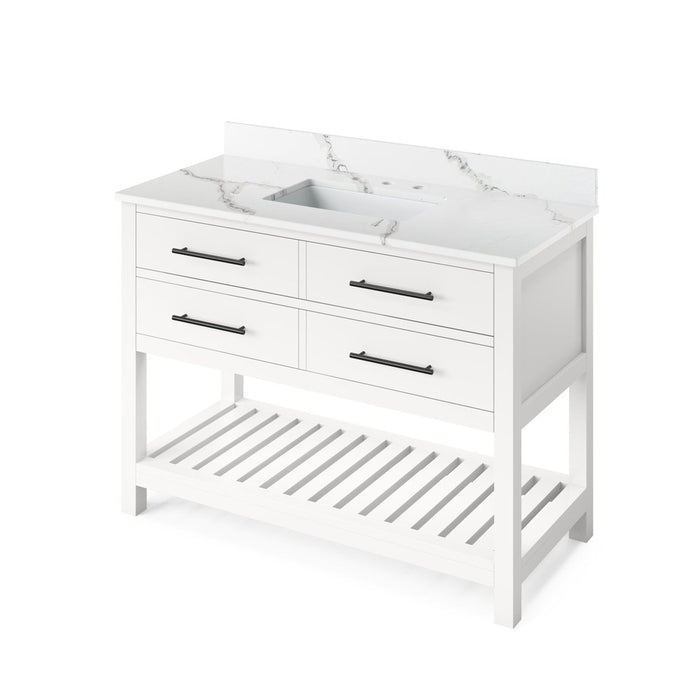 Jeffrey Alexander 48" White Wavecrest Vanity, Calacatta Vienna Quartz Vanity Top, undermount rectangle bowl