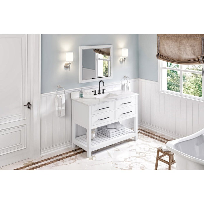 Jeffrey Alexander 48" White Wavecrest Vanity, Calacatta Vienna Quartz Vanity Top, undermount rectangle bowl