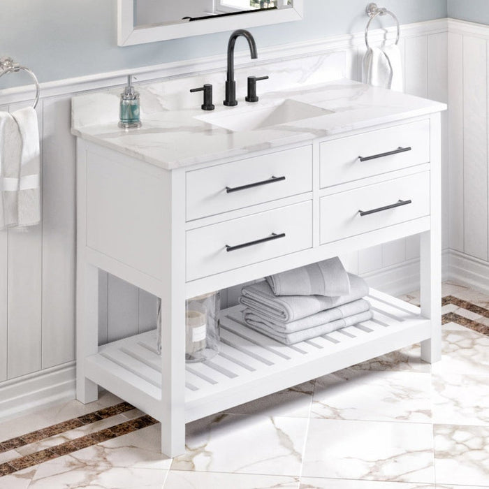 Jeffrey Alexander 48" White Wavecrest Vanity, Calacatta Vienna Quartz Vanity Top, undermount rectangle bowl