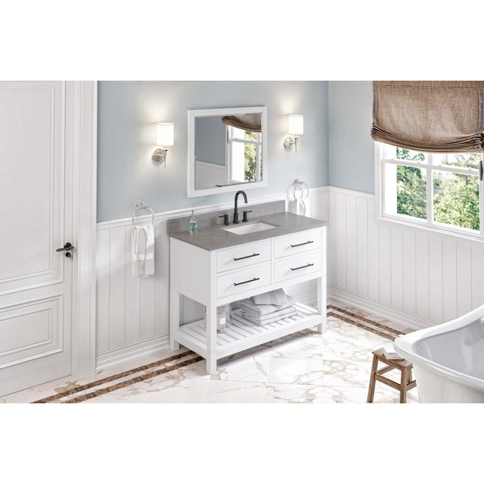 Jeffrey Alexander 48" White Wavecrest Vanity, Steel Grey Cultured Marble Vanity Top, undermount rectangle bowl