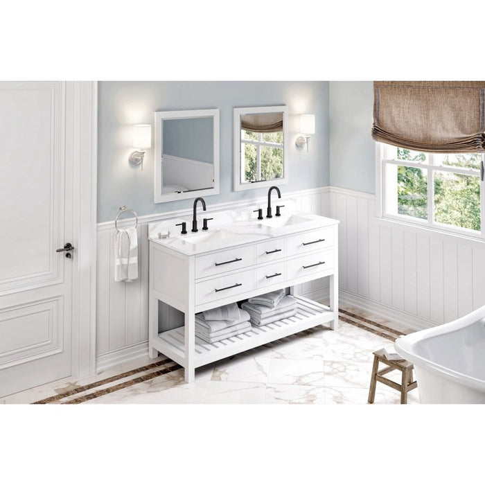 Jeffrey Alexander 60" White Wavecrest Vanity, double bowl, Calacatta Vienna Quartz Vanity Top, two undermount rectangle bowls