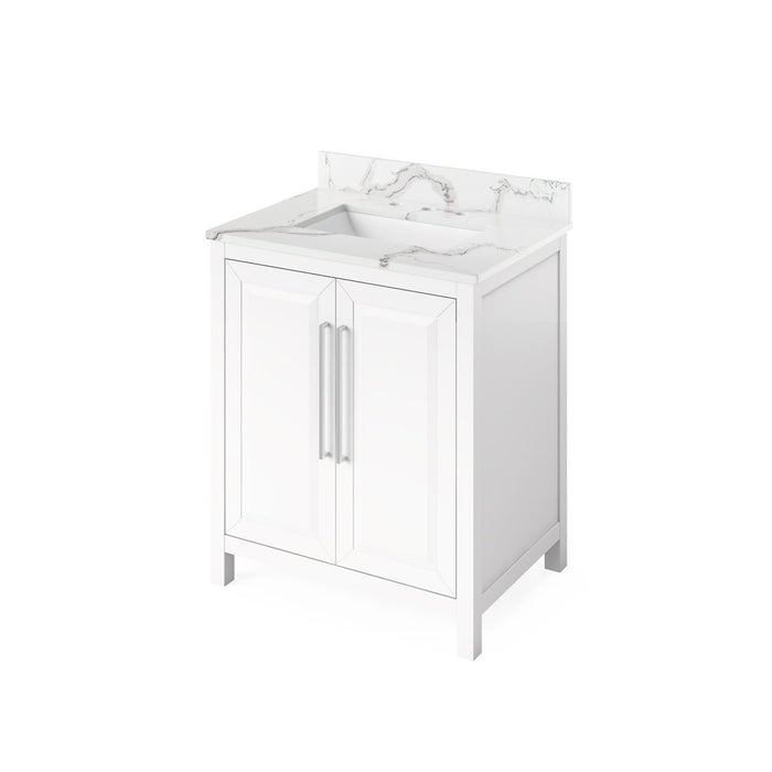 Jeffrey Alexander 30" White Cade Vanity, Calacatta Vienna Quartz Vanity Top, undermount rectangle bowl