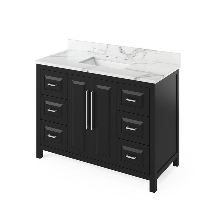 Jeffrey Alexander 48" Black Cade Vanity, Calacatta Vienna Quartz Vanity Top, undermount rectangle bowl