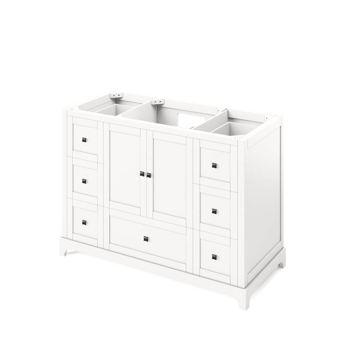 Jeffrey Alexander 48" White Addington Vanity, White Carrara Marble Vanity Top, undermount rectangle bowl