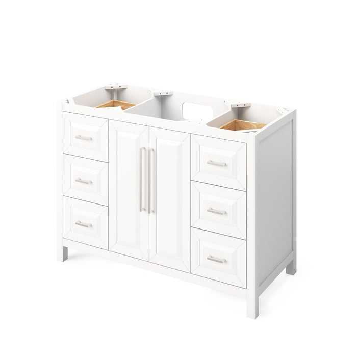 Jeffrey Alexander 48" White Cade Vanity, Boulder Cultured Marble Vanity Top, undermount rectangle bowl