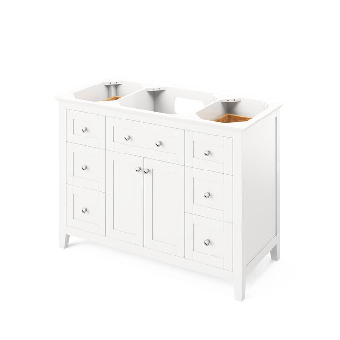 Jeffrey Alexander 48" White Chatham Vanity, Steel Grey Cultured Marble Vanity Top, undermount rectangle bowl