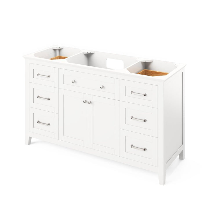 Jeffrey Alexander 60" White Chatham Vanity, Steel Grey Cultured Marble Vanity Top, undermount rectangle bowl