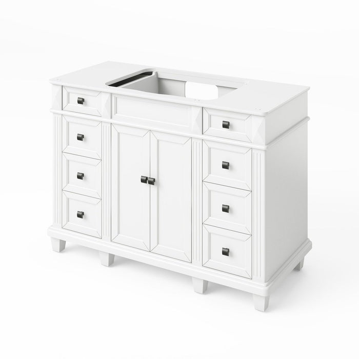 Jeffrey Alexander 48" White Douglas Vanity, White Carrara Marble Vanity Top, undermount rectangle bowl