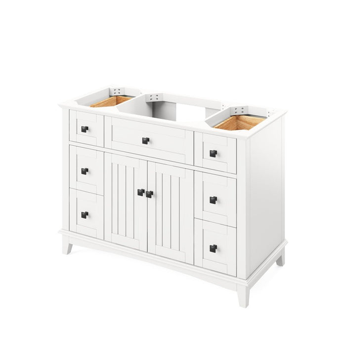 Jeffrey Alexander 48" White Savino Vanity, Boulder Cultured Marble Vanity Top, undermount rectangle bowl