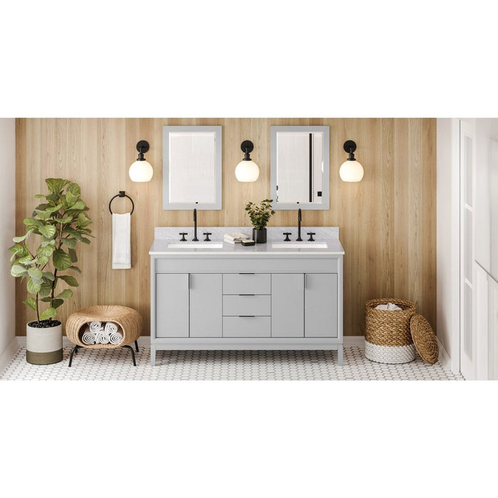 Jeffrey Alexander 60" Grey Theodora Vanity, double bowl