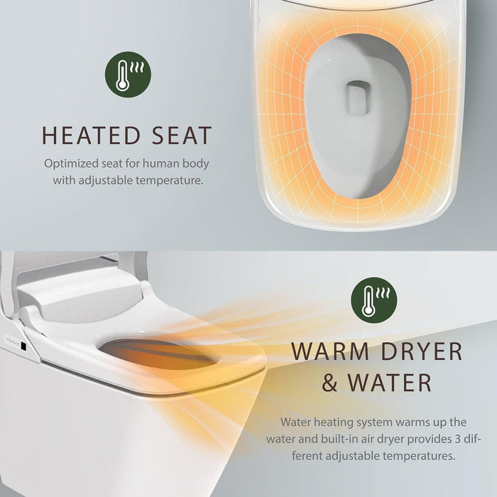 VOVO Stylement TCB-090S Electric Integrated Smart Bidet Toilet With Auto Flush, UV LED Sterilization, Smart Toilet Bidet, Heated Seat, Warm Dry and Water and Remote Control