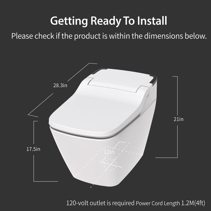 VOVO Stylement TCB-090SA Electric Integrated Smart Bidet Toilet  With Auto Open and Close Lid, Auto Flush, UV LED Sterilization, Heated Seat, Warm Dry and Water and Remote Control