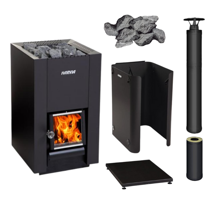 Harvia Linear 16 Black Wood Sauna Stove Package