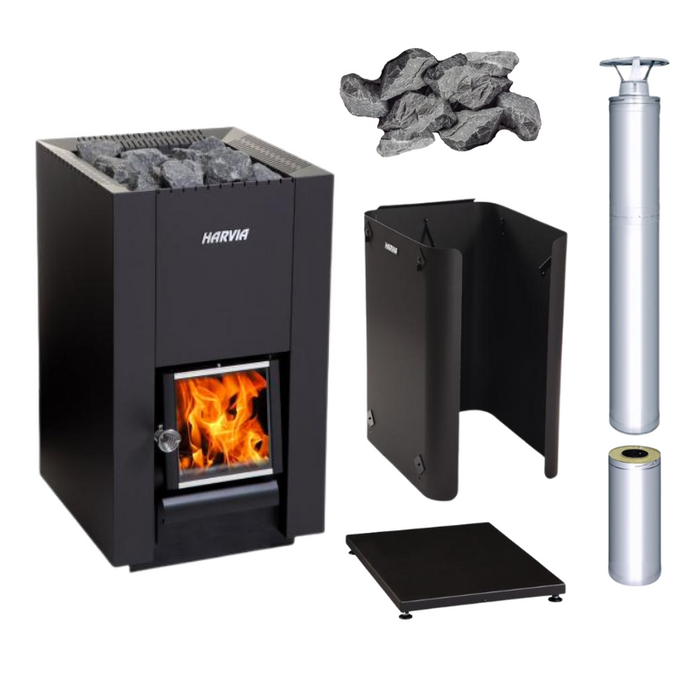 Harvia Linear 16 Black Wood Sauna Stove Package