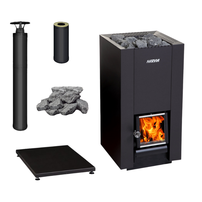 Harvia Linear Series 28 Wood Stove Sauna Heater Package