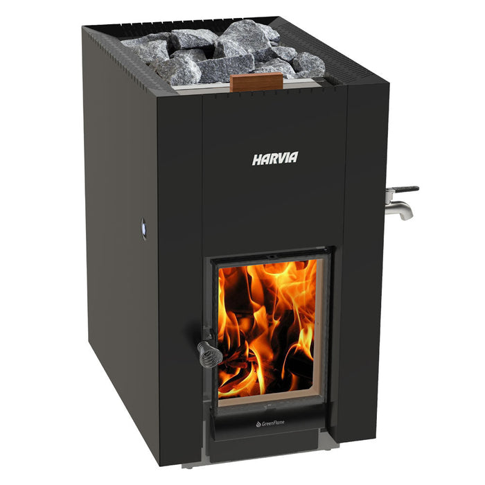 Harvia Linear 22 GreenFlame Series with Water Tank Wood Stove Sauna Heater Package