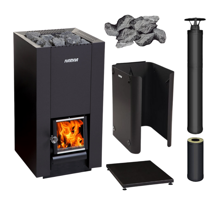 Harvia Linear 22 GreenFlame Series Wood Stove Sauna Heater Package